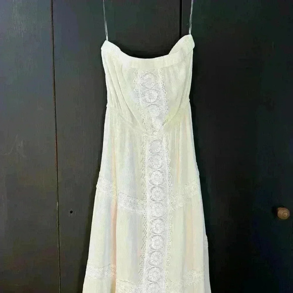 Justily Maxi Dress Women Size M White Lined Vacation Island Beach Swim Strapless - Picture 9 of 14